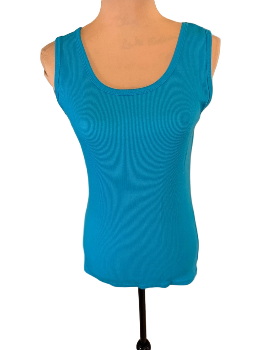Anvil Sleeveless Ribbed Tank Top - Bright Turquoise size M